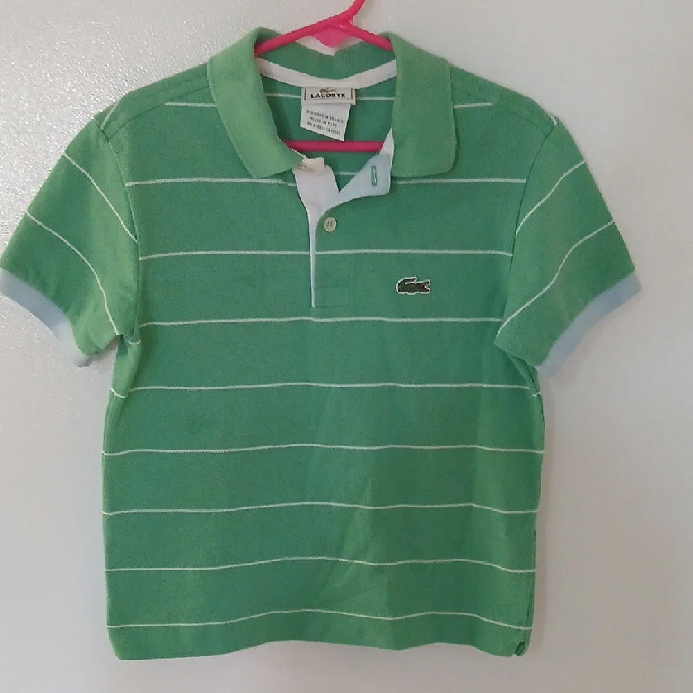 Lacoste Kids Polo in Green with White Stripes - Picture 1 of 5